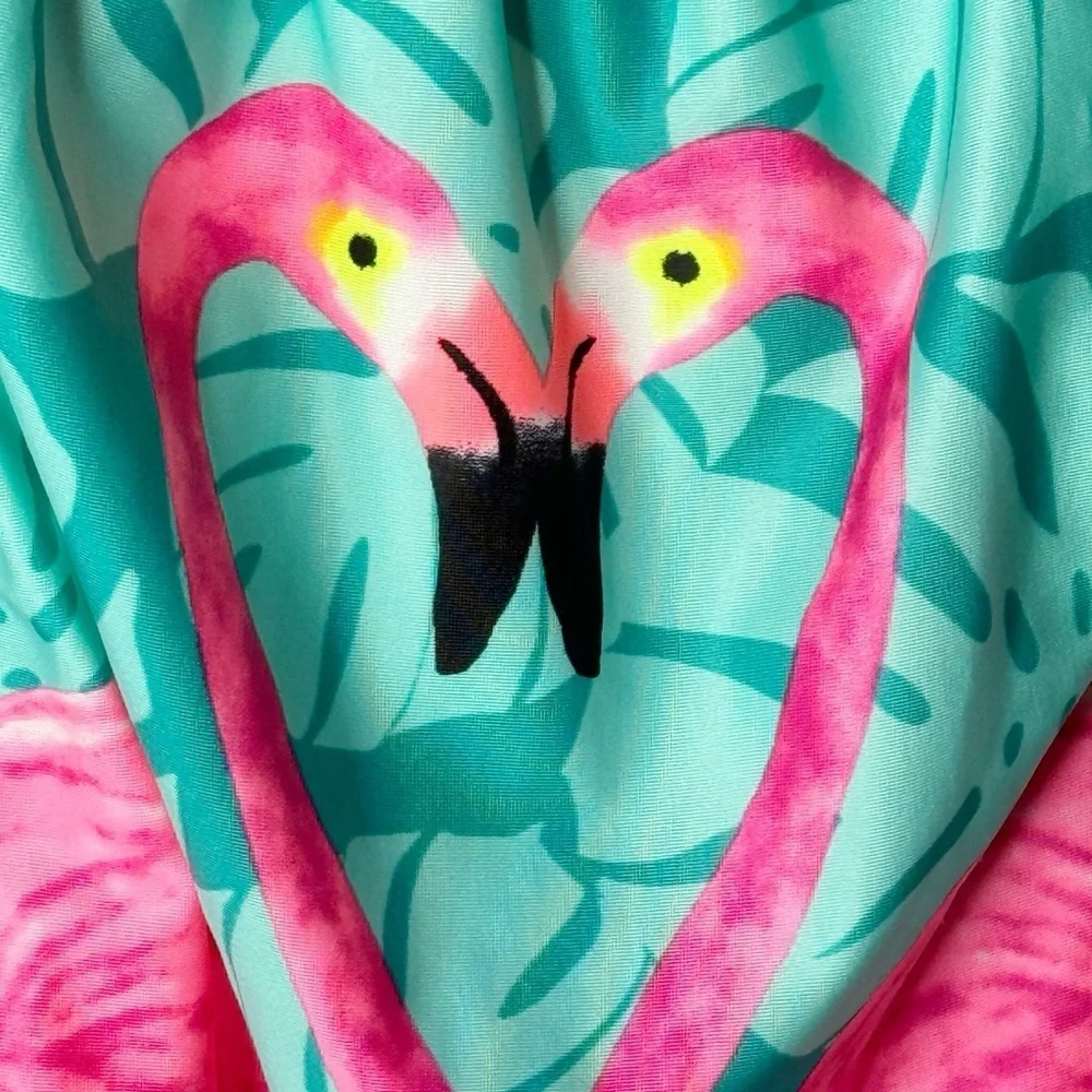 Cat & Jack Flamingo One Piece Swimsuit Girls Size 6 6X Tropical Pink Blue Beach